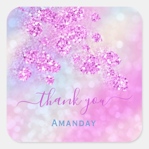 Thank You Pink Holographic Makeup Floral 16th Square Sticker