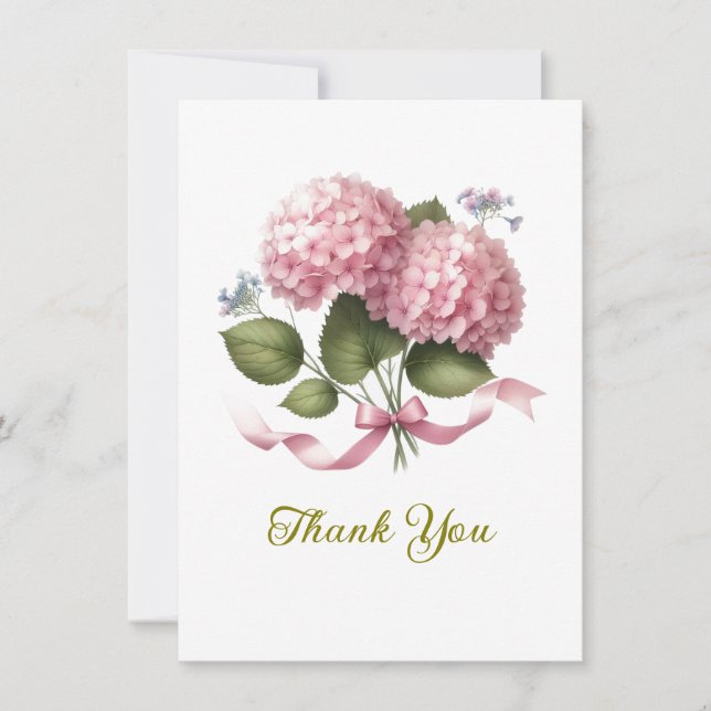 Thank You Pink Hydrangea Wedding Day  Card (Front)