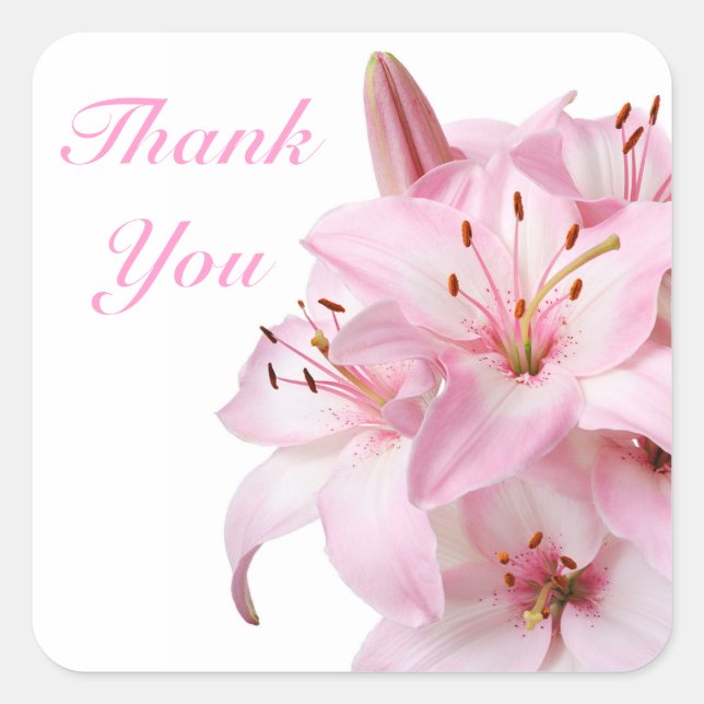 Thank You Pink Lily Floral Greeting Sticker Label (Front)
