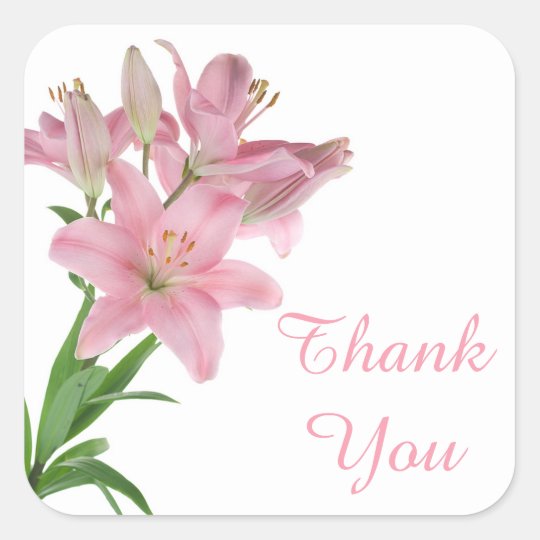 Thank You Pink Lily Floral Sticker Seal