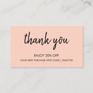 Thank You Pink   Modern Minimalist Handwritten  Discount Card