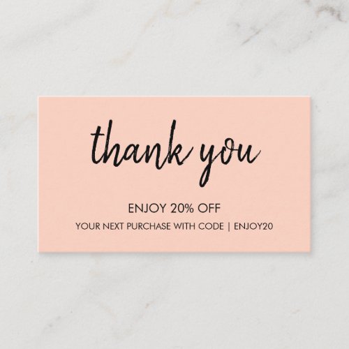 Thank You Pink  Modern Minimalist Handwritten  Discount Card