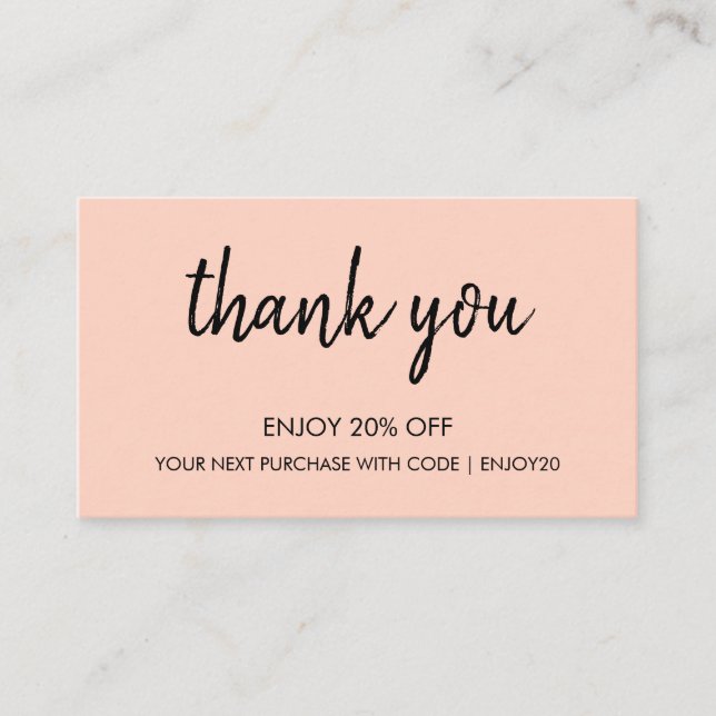 Thank You Pink | Modern Minimalist Handwritten  Discount Card (Front)