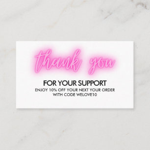 Thank you Pink Neon Instagram Discount Business Card