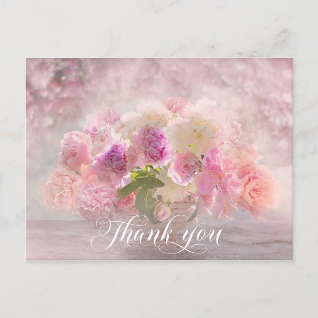 THANK YOU Pink Peony Flower Vase Postcard (Front)