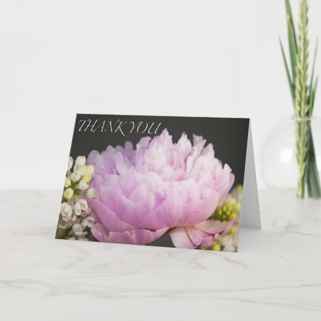 Thank You Pink Peony Greeting Card (Front)