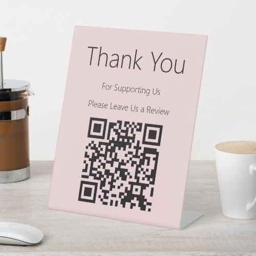 Thank You Pink Please Leave Us a Review QR Code Pedestal Sign