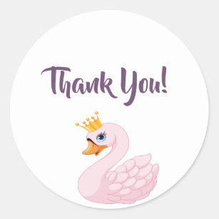 Thank You pink princess swan on white Classic Round Sticker