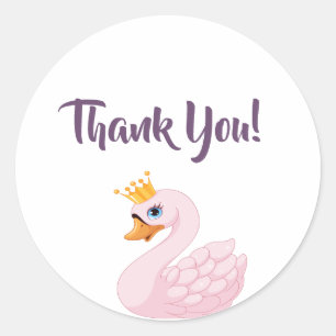 Thank You pink princess swan on white Classic Round Sticker