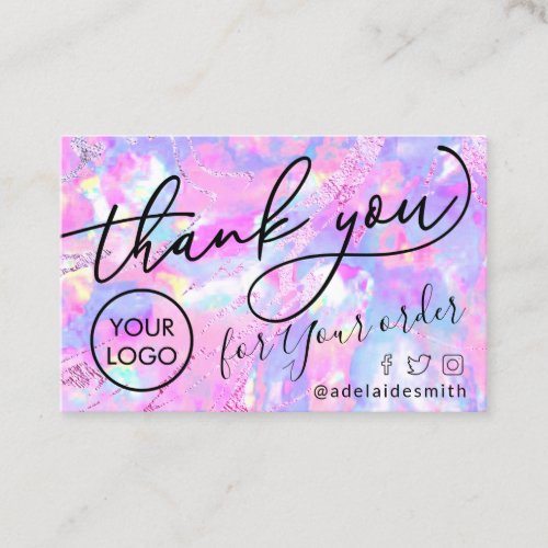 thank you pink purple opal business card