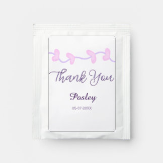 thank you pink purple pastel wedding name date lea tea bag drink mix