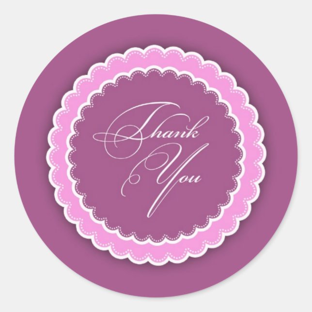 Thank You Pink Purple Polka Classic Round Sticker (Front)