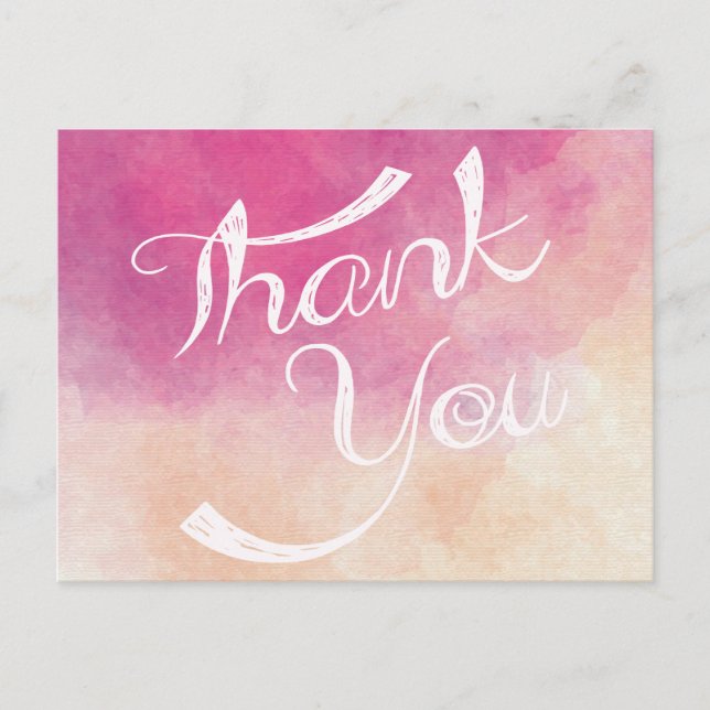 Thank You Pink & Purple Watercolor Ombre Postcard (Front)