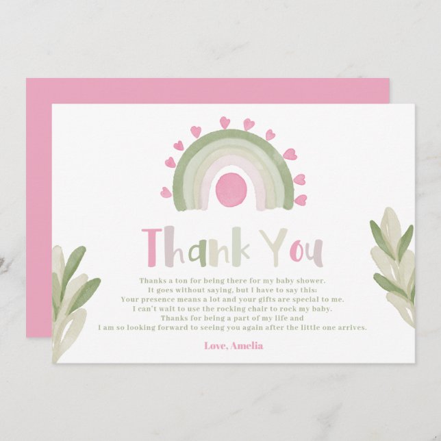 Thank you pink rainbow sunshine baby shower (Front/Back)