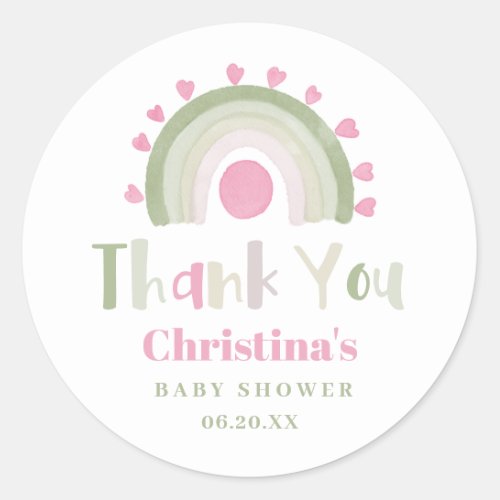 Thank you pink rainbow sunshine baby shower classic round sticker