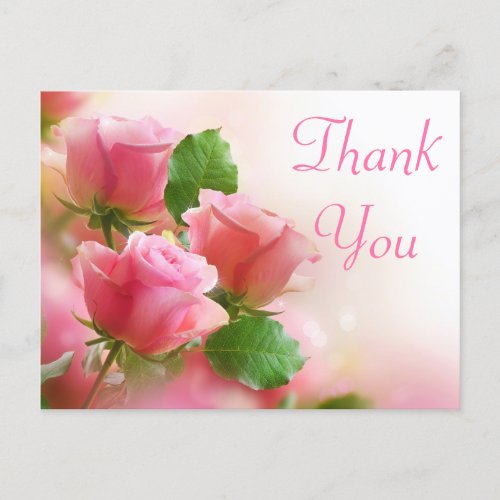 Thank You Pink Rose Flower Blank Floral Post Card