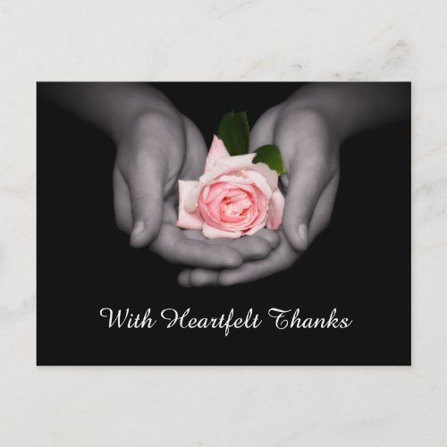 Thank You Pink Rose Flower In Heart Shaped Hands Postcard