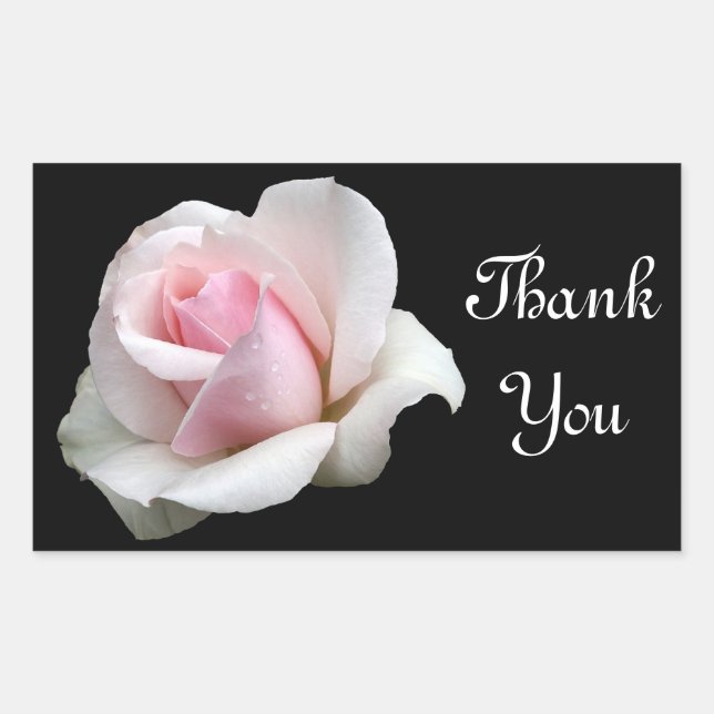 Thank You Pink Rose Greeting Sticker Label (Front)