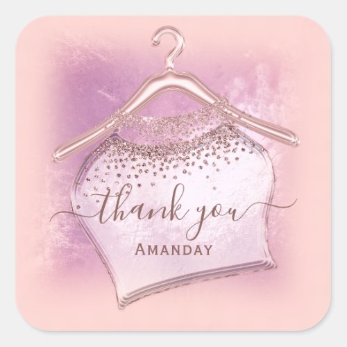Thank You Pink Rose Hanger Fashion Shop Online Square Sticker