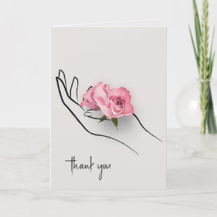 Thank You Pink Rose In Hand Card