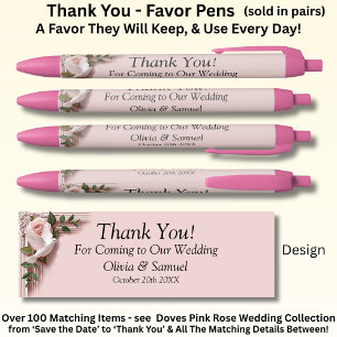 Thank You, Pink Roses & Doves Wedding Pen