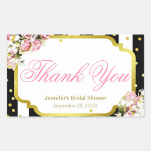 Thank You - Pink Roses, Stripes and Confetti Rectangular Sticker