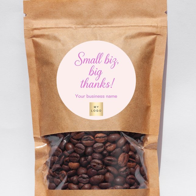 Thank you pink script business logo classic round sticker (Creator Uploaded)