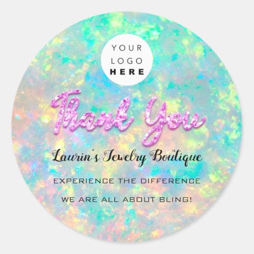 Thank You Pink Script Name Custom Logo Holographic Classic Round Sticker