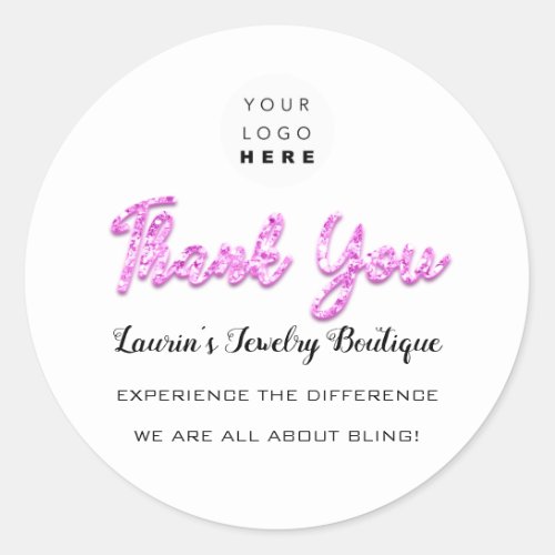 Thank You Pink Script Name Online Shop Web Logo  Classic Round Sticker