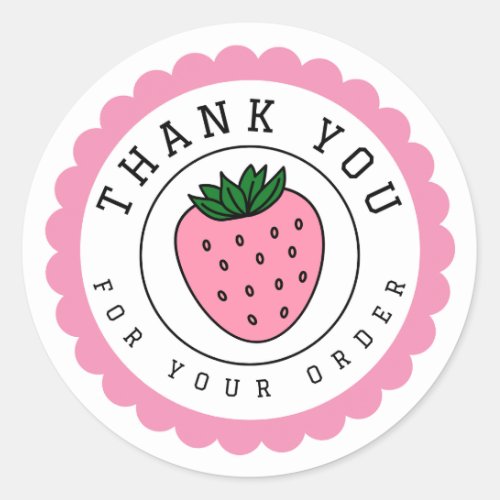 Thank You Pink Strawberry Circle Classic Round Sticker