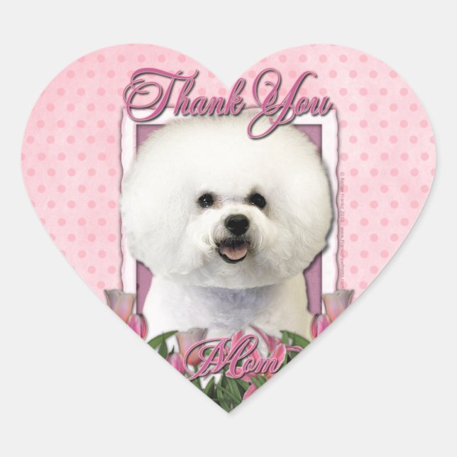 Thank You - Pink Tulips - Bichon Frise Heart Sticker (Front)
