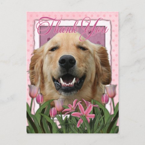 Thank You _ Pink Tulips _ Golden Retriever _Mickey Postcard