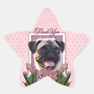Thank You - Pink Tulips - Pug Star Sticker