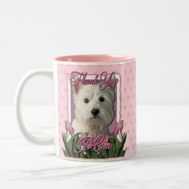 Thank You - Pink Tulips - West Highland Terrier Two-Tone Coffee Mug (Left)