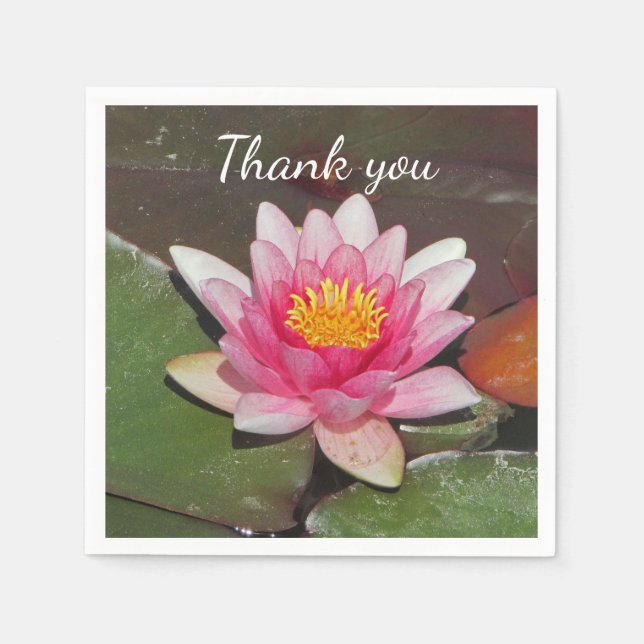 Thank You Pink Water Lily Photo Appreciation Napkins (Front)