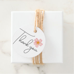 Thank you Pink Watercolor Flower Favor Tags
