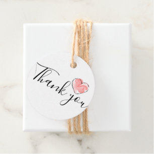 Thank You Pink Watercolor Heart Favor Tags