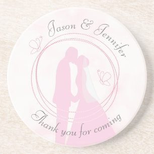 "Thank You" Pink Wedding Sandstone Drink Coaster