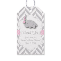 Thank You - Pink, White Gray Elephant Baby Shower Gift Tags
