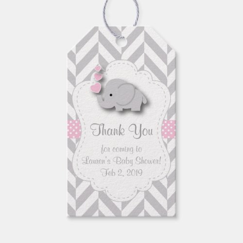Thank You _ Pink White Gray Elephant Baby Shower Gift Tags
