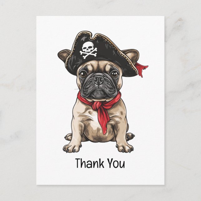 Thank You Pirate French Bulldog Skull Crossbones Postcard (Front)
