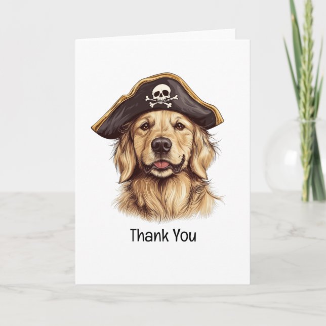 Thank You Pirate Golden Retriever Dog Skull Card (Front)
