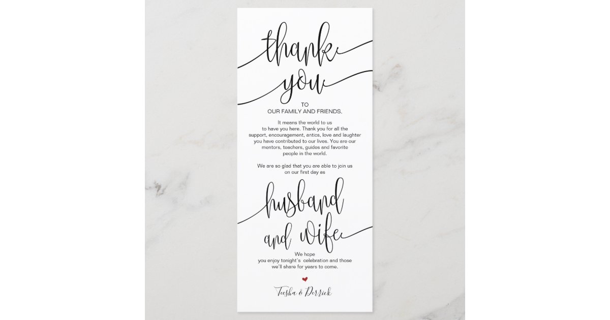 Thank You Place Setting Card For Wedding Dinner Zazzle Com