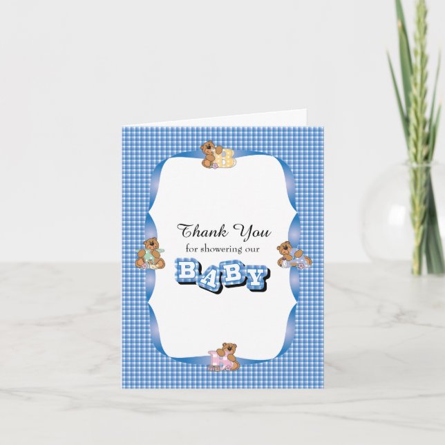 Thank You Plaid with Baby Bears | Baby Boy Shower (Front)