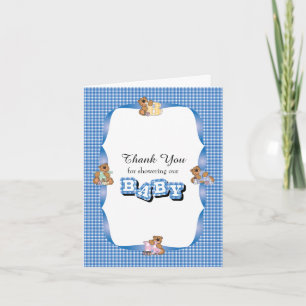 Thank You Plaid with Baby Bears   Baby Boy Shower Card