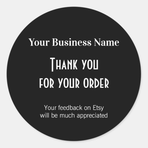 Thank you please leave feedback black packaging classic round sticker