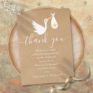 Thank You Poem Baby Boy Shower Stork Rustic Card