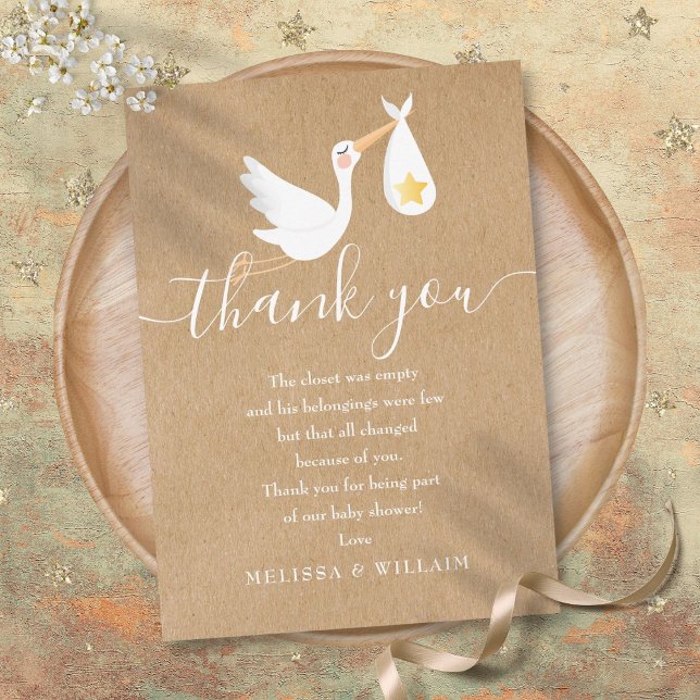 Thank You Poem Baby Boy Shower Stork Rustic Card (Thank You Poem Baby Boy Shower Stork Rustic)