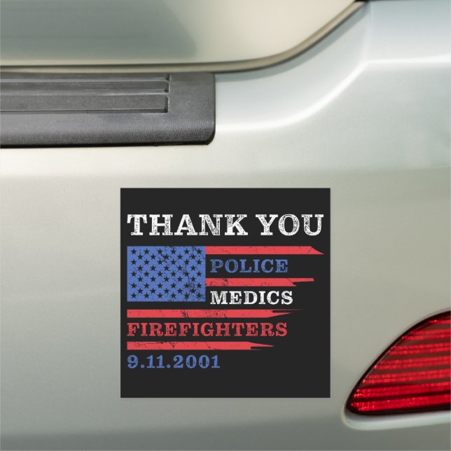 Thank You: Police, Medics, Firefighters 9/11 USA   Car Magnet (In Situ)