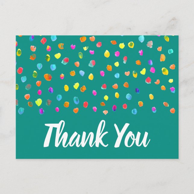 Thank You polka dot boho watercolor art quote Postcard (Front)